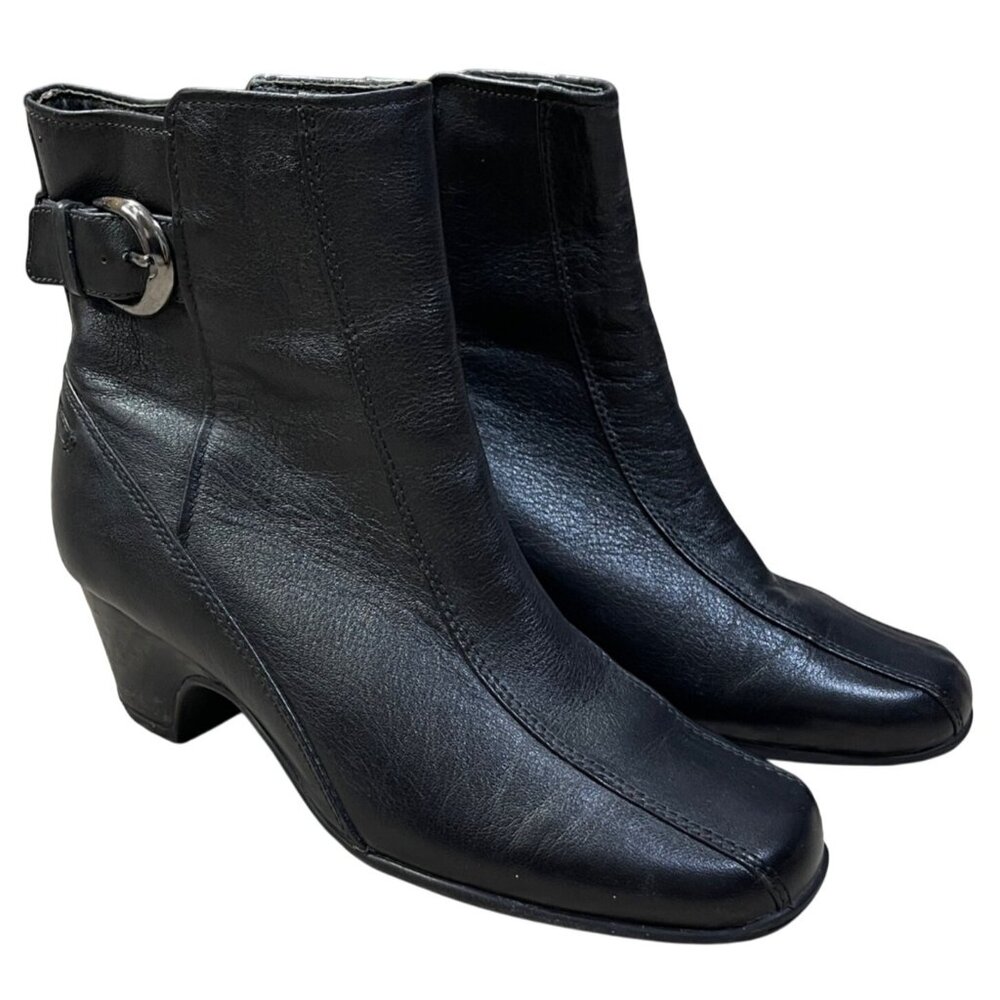 Clarks Artisan Bootie Black Leather Size 6 M Side Zip Buckle Comfort Boot